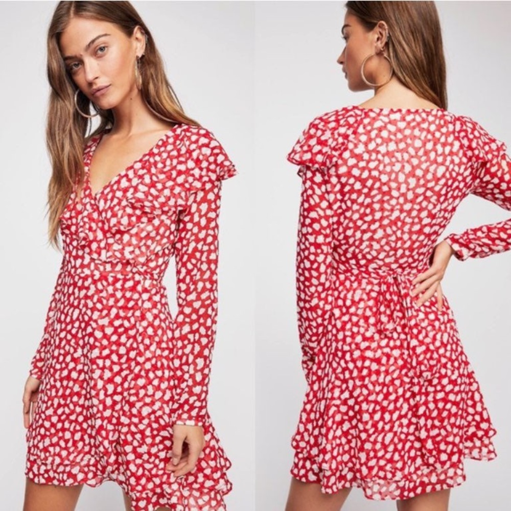Free People Red & White Frenchie Wrap Dress